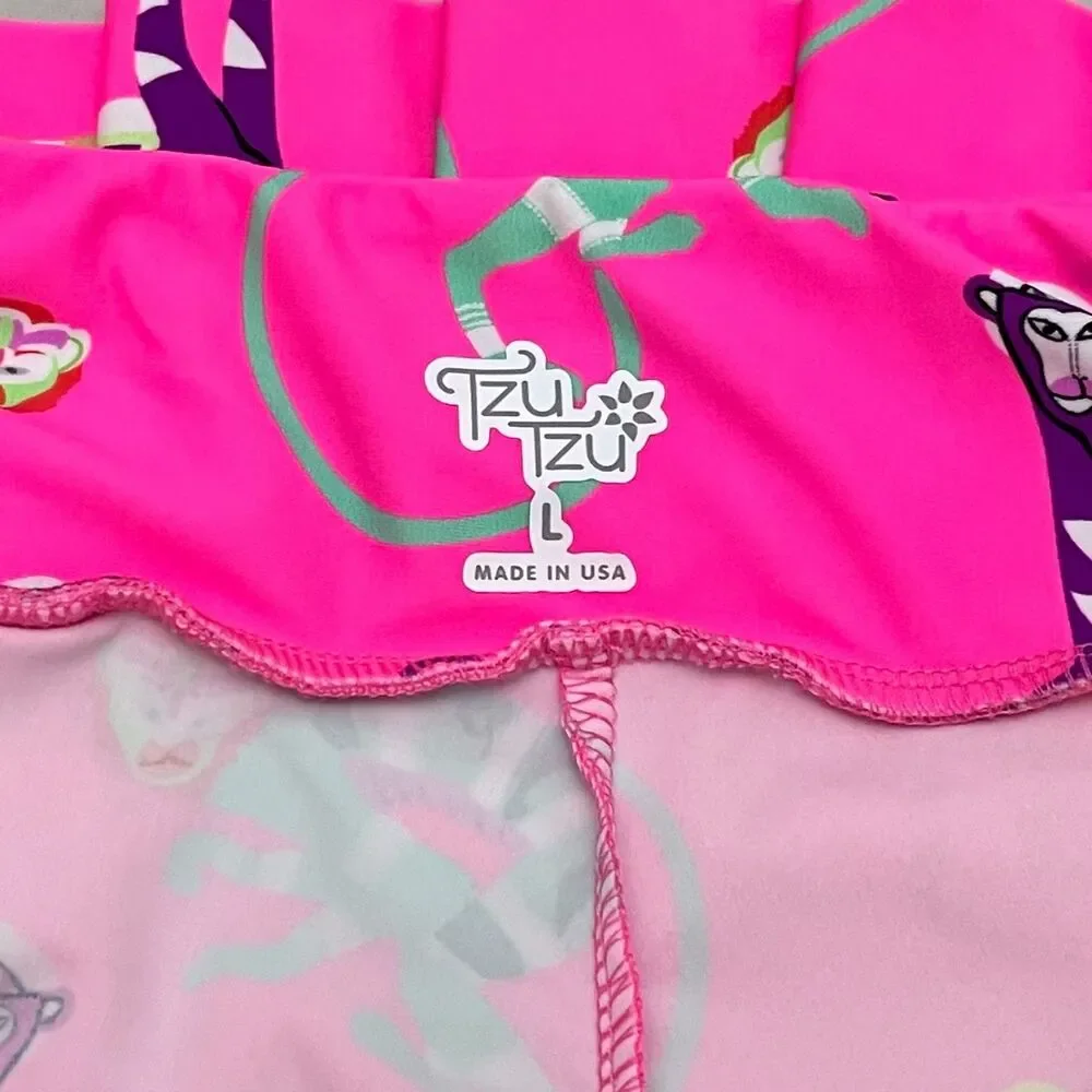 Tzu Tzu Kenley Golf Skort Women L Pink Monkey Print Pleated Athletic Tennis